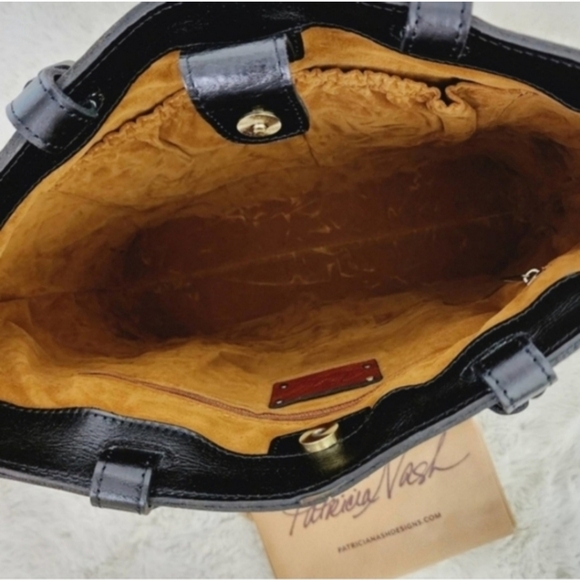 PATRICIA NASH Shoulder Bag Leather Braden Tote Colorblock Black Brown Red Orange - Picture 4 of 12
